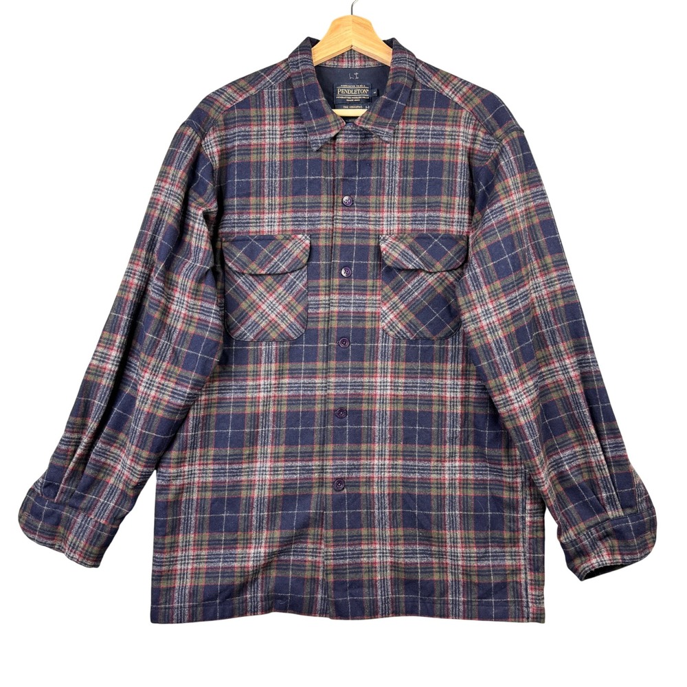 Pendleton The Original Board Shirt Mens Medium Navy Plaid Wool Flannel Surf